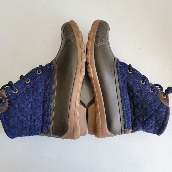 Sperry Saltwater Quilted Wedge Tide Wool Blue Brown Duck Boots Women Size 7 - Picture 11 of 14
